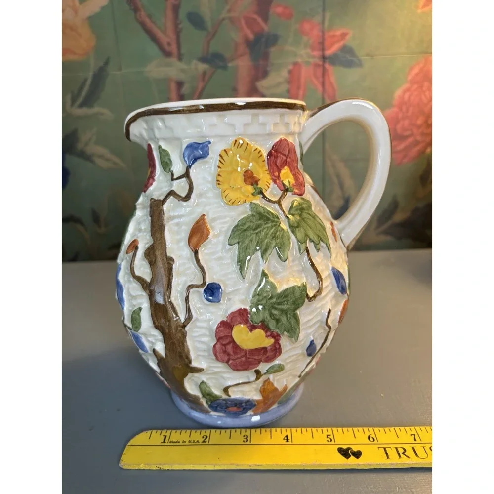 Vintage H.J. Wood Ltd England Indian Tree Pitcher Cottagecore Grandmillennial 8